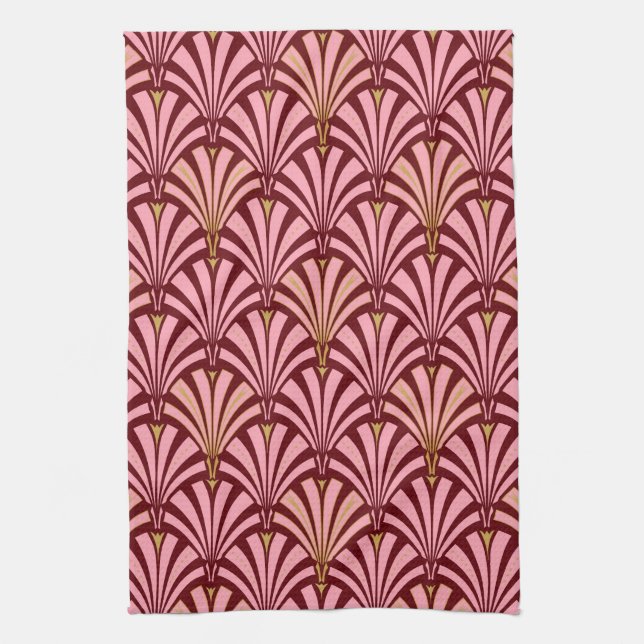 Linge De Cuisine Ventilateur Art déco motif - rose et marron (Vertical)