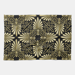 Linge De Cuisine Ventilateur Art déco vintage Gold Black Damask