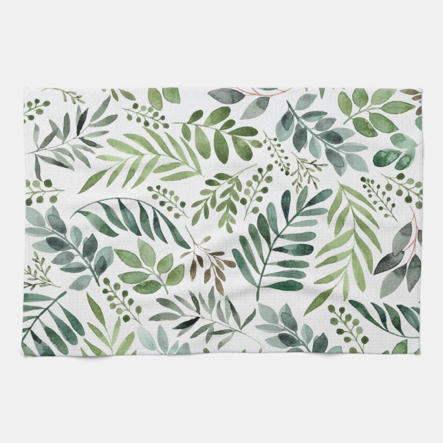 Linge De Cuisine Verdure botanique Feuille Aquarelle   (Horizontal)