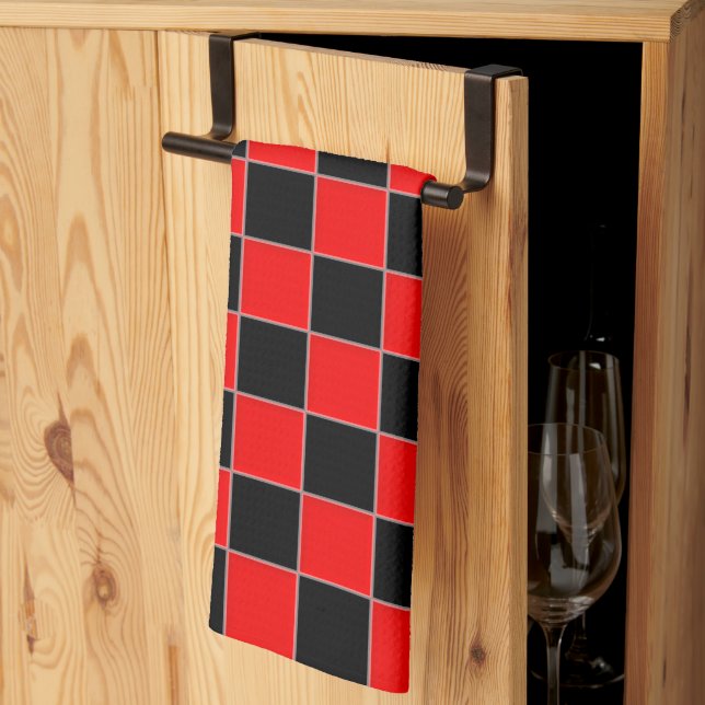 Linge De Cuisine Vérificateur noir et rouge (Pliage en tiers)