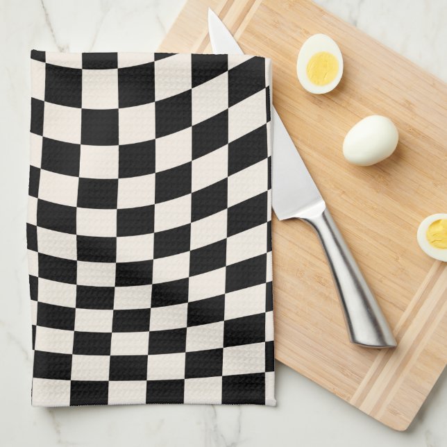 Linge De Cuisine Vérifier le tableau de bord du Motif noir et blanc (Quart Plié)