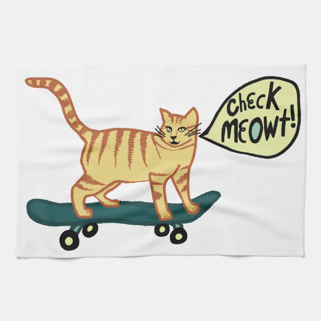 Linge De Cuisine Vérifier Meowt Punny Skateboard Tabby Cat (Horizontal)