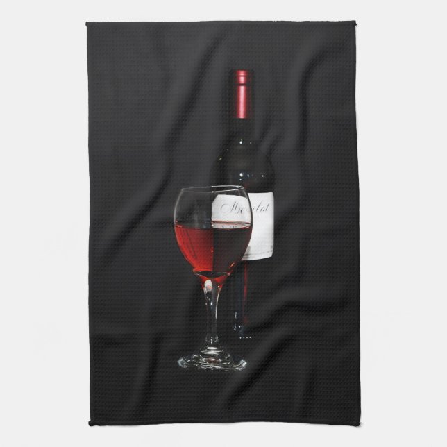 Linge De Cuisine verre et bouteille de vin rouge (Vertical)