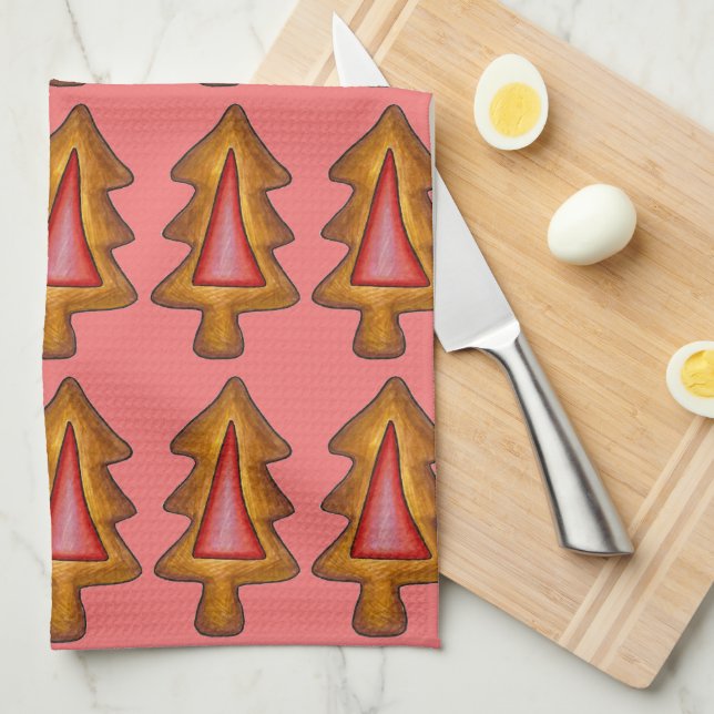 Linge De Cuisine Verre Rouge Noël Arbre Cookie Holiday (Quart Plié)