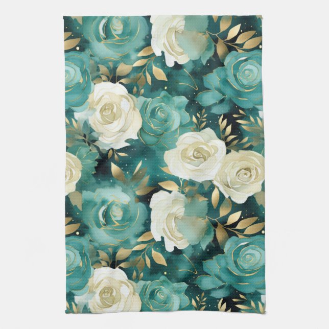 Linge De Cuisine Vert blanc or Rose Floral (Vertical)