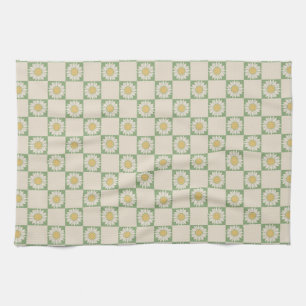 Linge De Cuisine Vert esthétique À damiers tournesol Motif Y2K