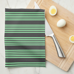 Linge De Cuisine Vert et charbon de bois cinq bandes motif