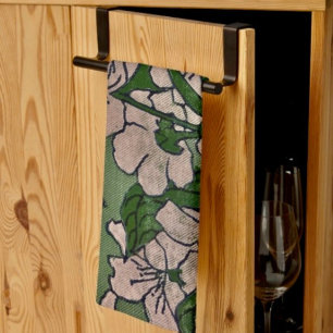 Linge De Cuisine Vert Fleur Rose 