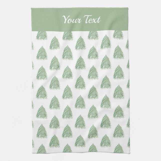 Linge De Cuisine Vert Noël Arbre Motif Aquarelle vacances (Vertical)