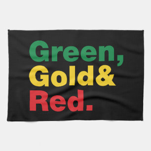 Linge De Cuisine Vert, Or & Rouge.