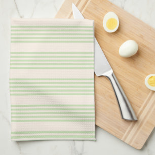 Linge De Cuisine Vert pâle et beige cinq rayures motif