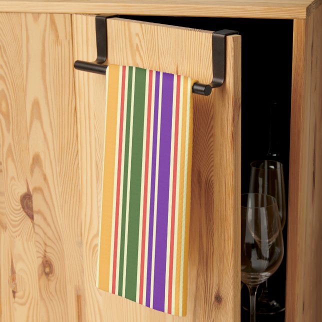 LINGE DE CUISINE VERT STRIPÉ ROUGE PURPLE JAUNE (Pliage en tiers)