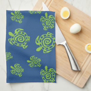 Linge De Cuisine Vert tortue sur bleu
