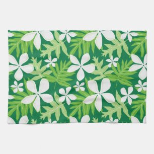 Linge De Cuisine Vert tropical blanc