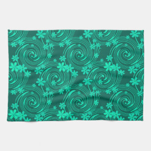 Linge De Cuisine vert turquoise motif floral clair