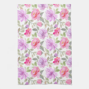 Linge De Cuisine Vibe Printanier Frais : Dessin Floral Rose et Viol