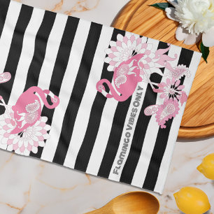 Linge De Cuisine Vibes de flamant rose uniquement rayures noires et