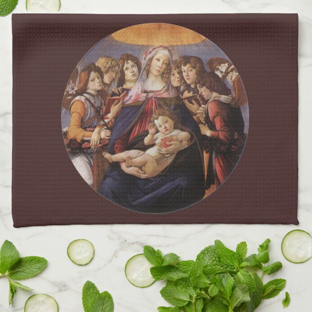 Linge De Cuisine Vierge et enfant aux anges par Sandro Botticelli (Plié)