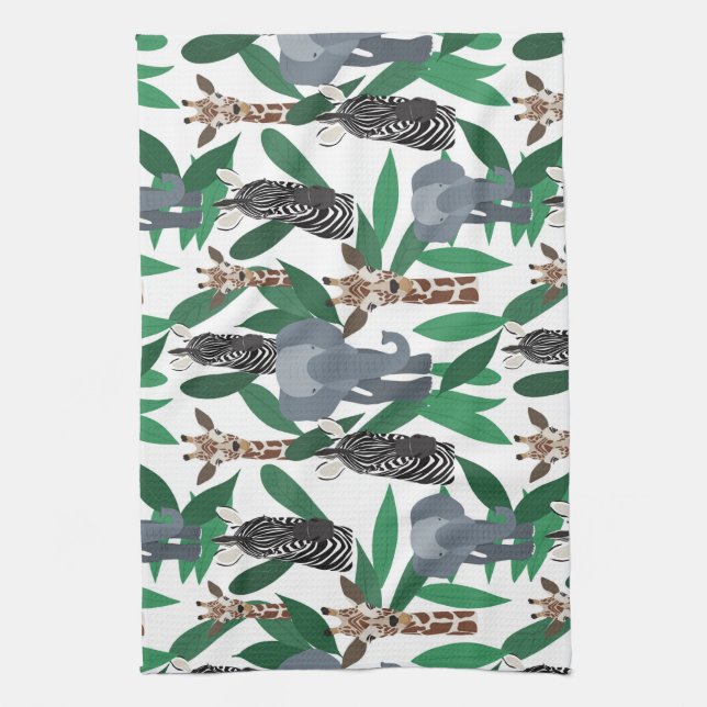Linge De Cuisine Vierge Zebra Elephant Giraffe Safari Animals (Vertical)