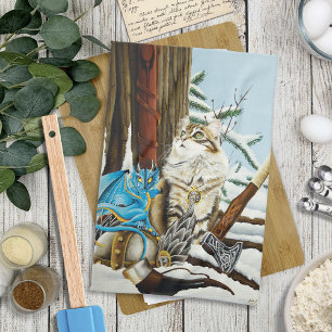 Linge De Cuisine Viking Cat Blue Dragon
