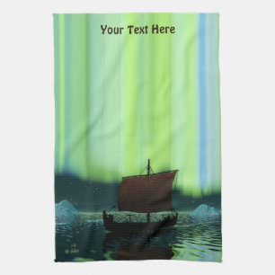 Linge De Cuisine Viking Navire Et Lumières Du Nord