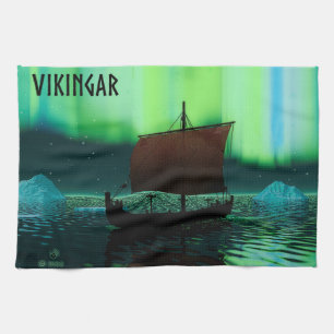 Linge De Cuisine Viking Navire Et Lumières Du Nord
