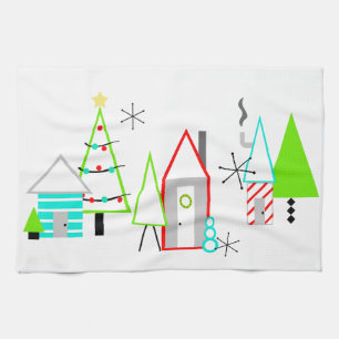 Linge De Cuisine village de Noël moderne du milieu du siècle