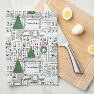 Linge De Cuisine Ville Noël Personnalisé Main-Drawn Whimsical