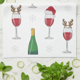 Linge De Cuisine Vin Noël Père Noël Reindeer Snowflakes