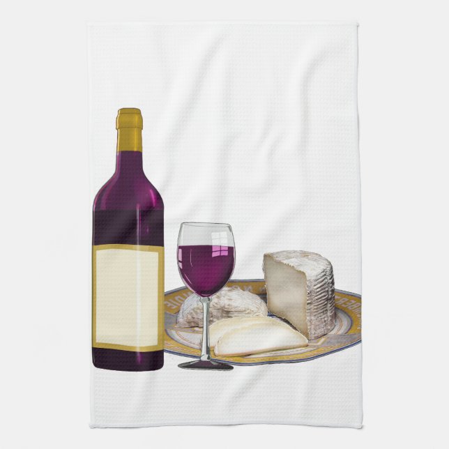 LINGE DE CUISINE VIN ROUGE ET FROMAGE, CADEAU D'AMANTS DE FROMAGE (Vertical)