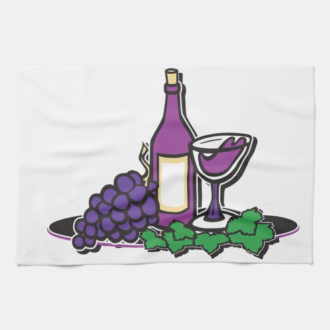 Linge De Cuisine Vin rouge et raisins pourpres (Horizontal)