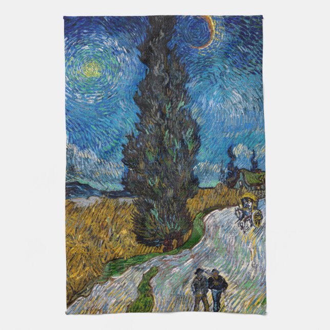 Linge De Cuisine Vincent van Gogh - Route avec Cypress et Star (Vertical)