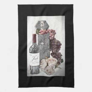 Linge De Cuisine Vins, raisins et Roses en Bourgogne & Noir