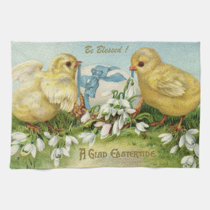 Linge De Cuisine Vintage 2 Poulets Et Oeufs Pâques