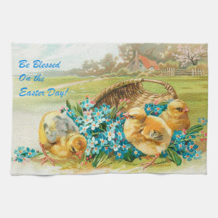 Linge De Cuisine Vintage 3 poulets Vacances de Pâques