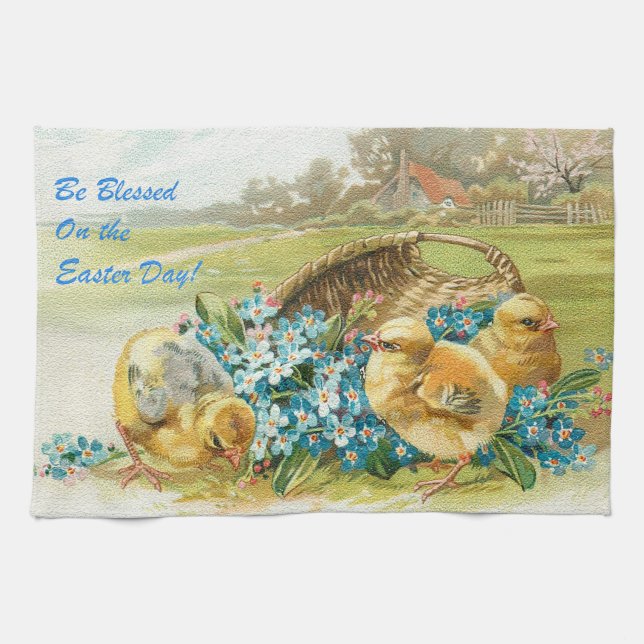 Linge De Cuisine Vintage 3 poulets Vacances de Pâques (Horizontal)