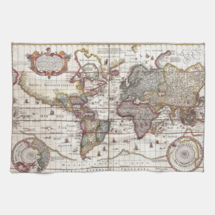 Linge De Cuisine Vintage Antique Ancien Monde Carte Design Imprimé