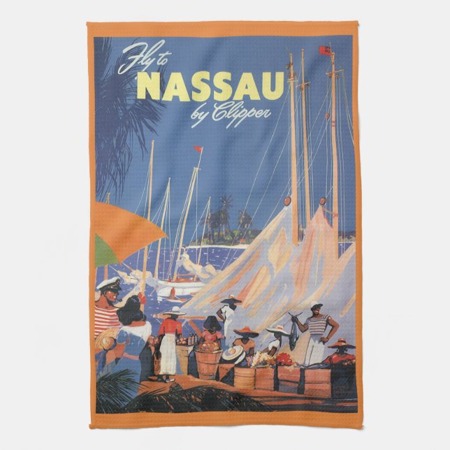 Linge De Cuisine Vintage Bahamas Travel Art, Fly Nassau par Clipper (Vertical)