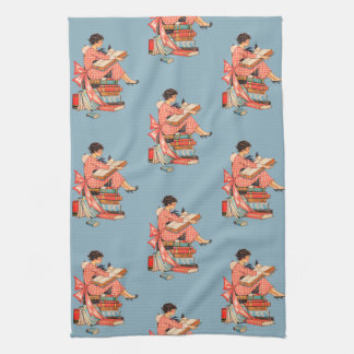 Linge De Cuisine Vintage Book Lover Reading Illustration