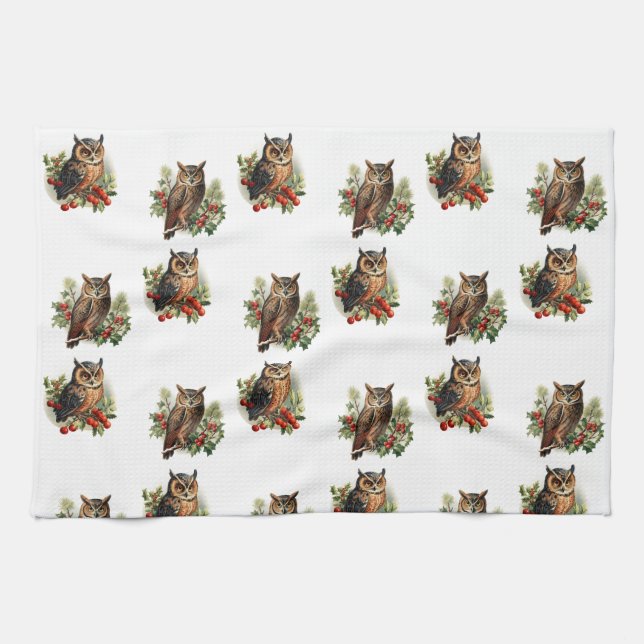 Linge De Cuisine Vintage Christmas Owl (Horizontal)