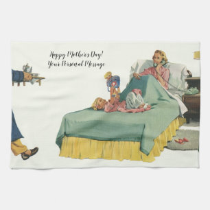 Linge De Cuisine Vintage Family Serving Mom Petit déjeuner en Bed