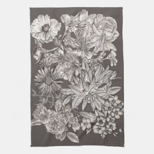 Linge De Cuisine Vintage Floral Moderne Gris ivoire Botanique Rusti