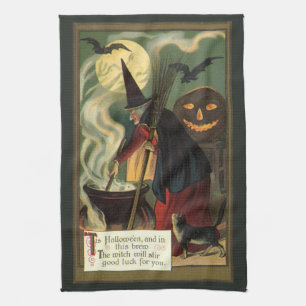Linge De Cuisine Vintage Halloween sorcière Stirring Magique Cauldr