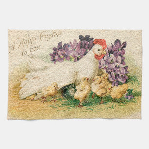 Linge De Cuisine Vintage Hen Et Poulets Pâques
