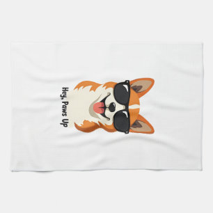 Linge De Cuisine Vintage Hey, Paws Up Corgi avec Lunettes de Soleil