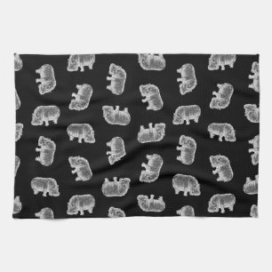 Linge De Cuisine Vintage Hippo Imprimer Motif Hippopotame Art Noir