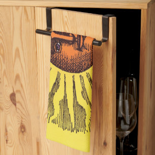 Linge De Cuisine Vintage jaune céleste souriant Joyeux soleil hippi