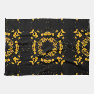 Linge De Cuisine Vintage Jaune, Noir Floral Damas Motif rétro
