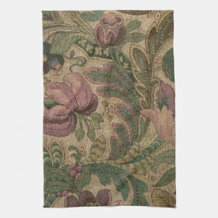 Linge De Cuisine Vintage Mauve Sauge 1918 Motif Botanique