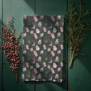 Linge De Cuisine Vintage Père Noël Retro rose Noël Monogramme perso